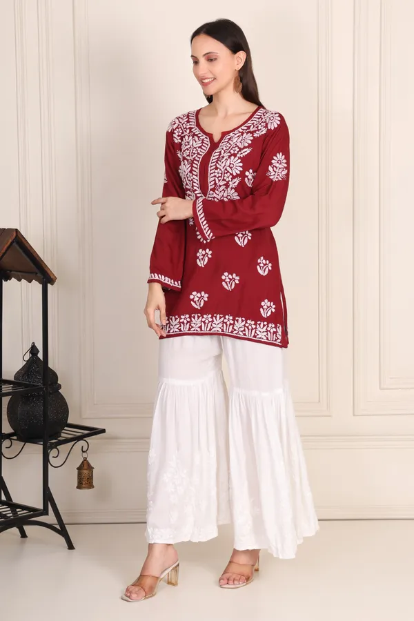 Maroon_Modal_Short_Kurti_Ethnic_Wear_For_Women