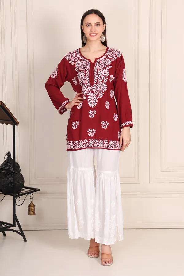 Maroon_Modal_Short_Kurti_Ethnic_Wear_For_Women