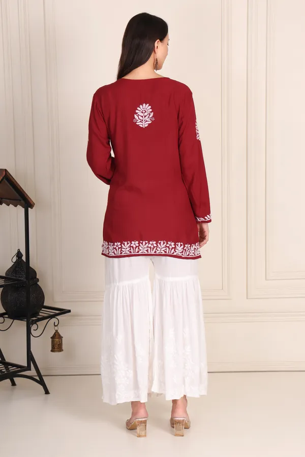Maroon_Modal_Short_Kurti_Ethnic_Wear_For_Women