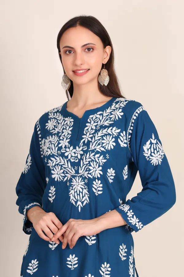 Peacock_Blue_Modal_Short_Kurti_For_Women
