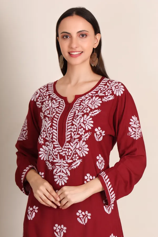Maroon_Modal_Short_Kurti_Ethnic_Wear_For_Women