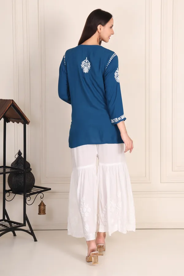 Peacock_Blue_Modal_Short_Kurti_For_Women