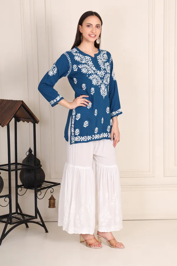 Peacock_Blue_Modal_Short_Kurti_For_Women