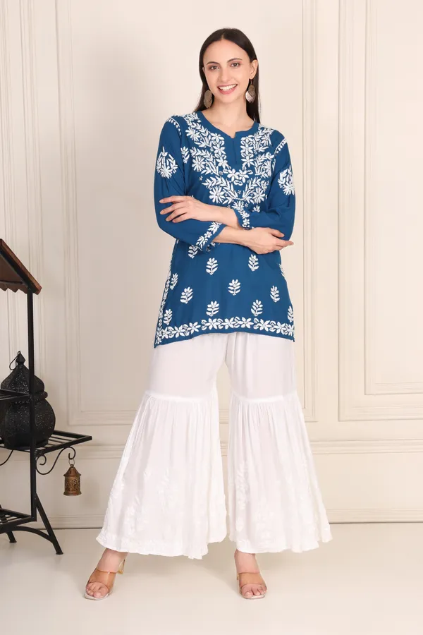 Peacock_Blue_Modal_Short_Kurti_For_Women