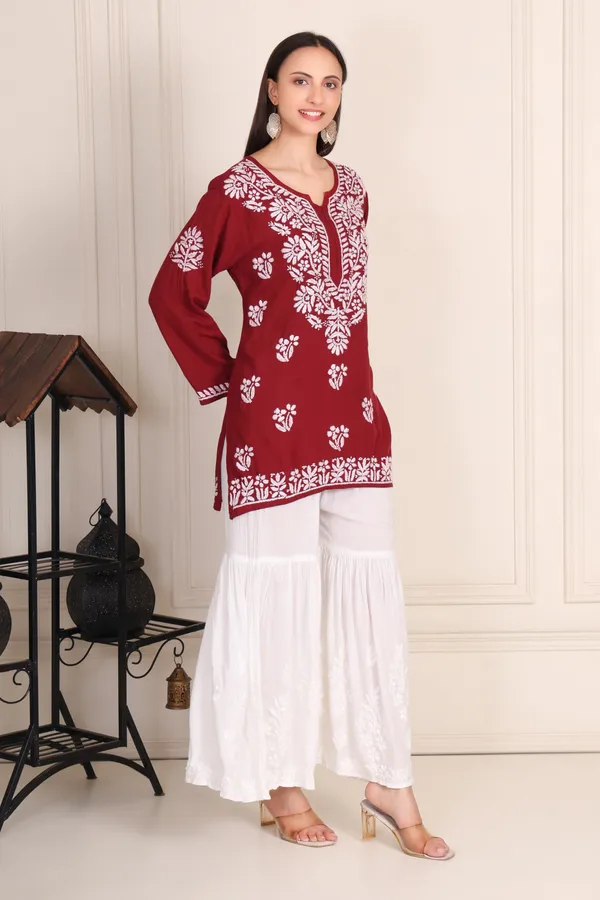 Maroon_Modal_Short_Kurti_Ethnic_Wear_For_Women