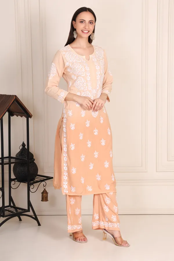 Peach_Colour_Premium_Chikankari_Modal_Suit_With_2_Shaded_Thread_Work_For_Women