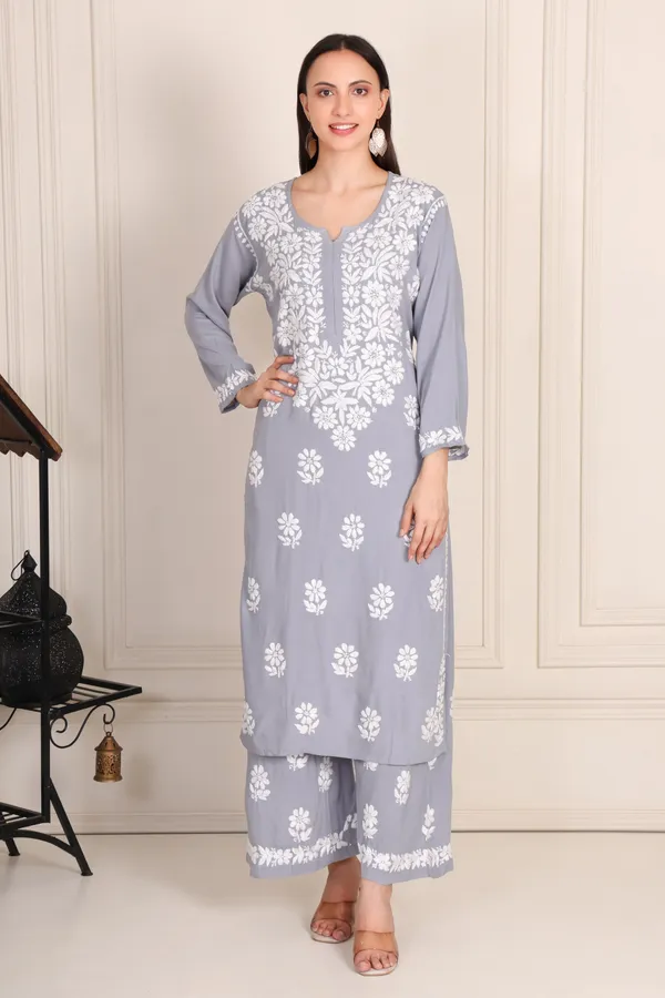 Powder_Blue_Chikankari_Kurti_Set_In_Modal_For_Women