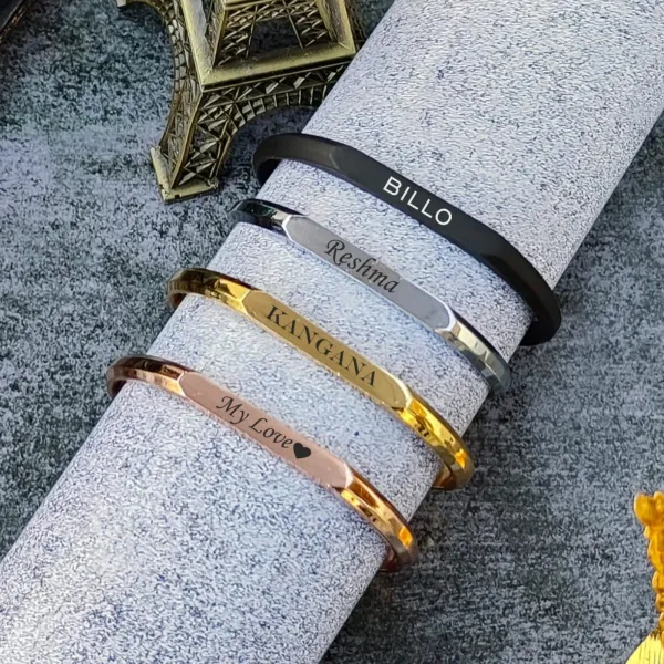 Black_Customized_Name_Engraving_adjustable_Unisex_Bracelet_/_Kada