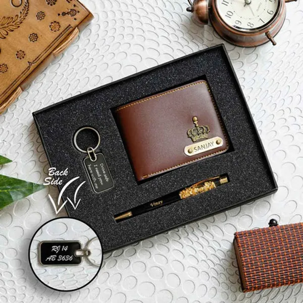 3-in-1_Black_Leather_Men's_Personalized_Wallet_Gift_Set_(Pack_of_1_wallet,_1_Pen_and_1_Key_chain)