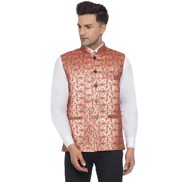 VEERA PARIDHAN Traditional Red Men s Banarasi Print Nehru Jacket For Party And Wedding Price in India Buy VEERA PARIDHAN Traditional Red Men s