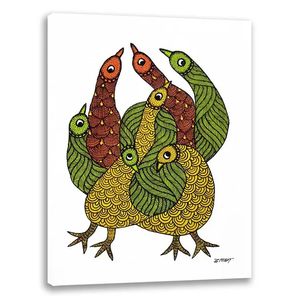 Birds_Group_Gond_Painting