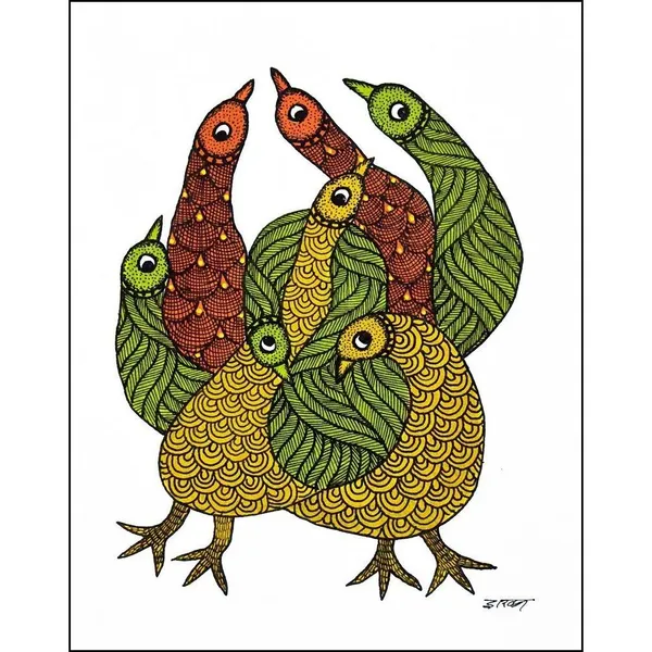 Birds_Group_Gond_Painting