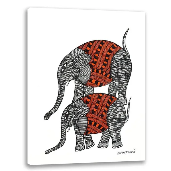 Two_Elphant_Gond_Painting