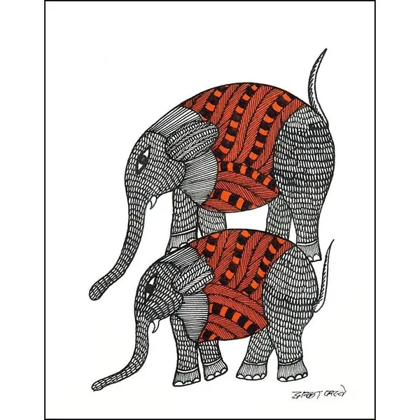 Two_Elphant_Gond_Painting
