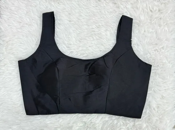 Black_Silk_Plain_Sleeveless_Readymade_Blouse