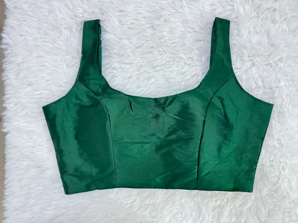 Bottle_Green_Silk_Plain_Sleeveless_Readymade_Blouse