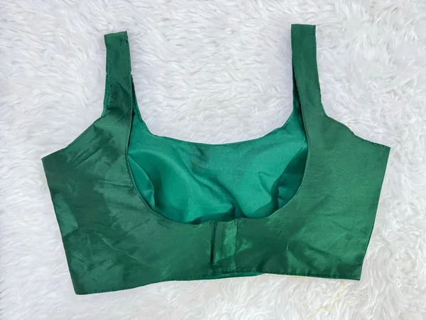 Bottle_Green_Silk_Plain_Sleeveless_Readymade_Blouse
