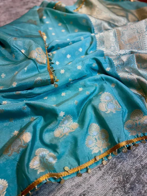 Firozi_Colour_Banarasi_Handloom_Soft_Katan_Dyebal_Sarees