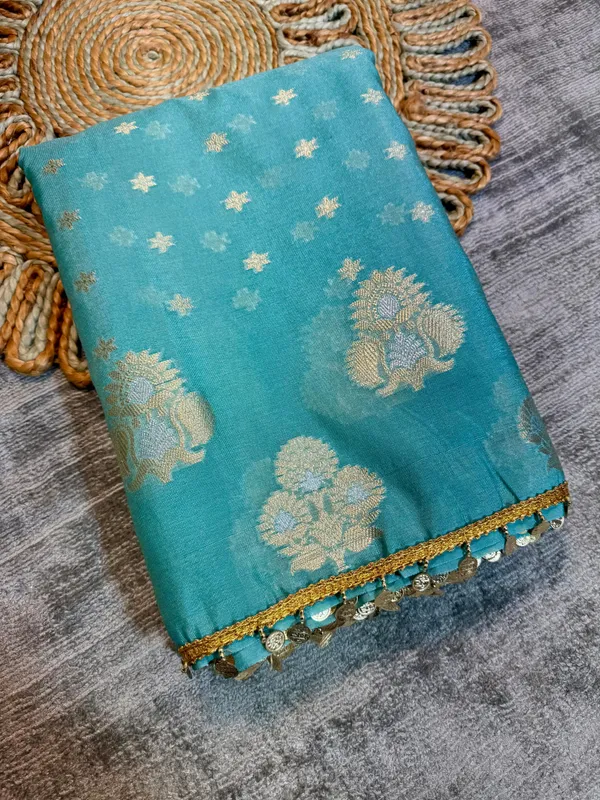 Firozi_Colour_Banarasi_Handloom_Soft_Katan_Dyebal_Sarees