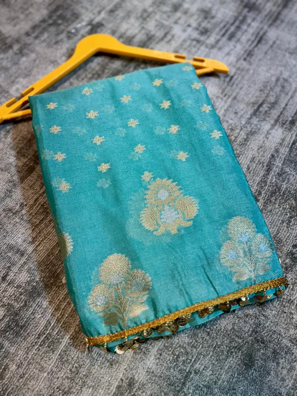 Firozi_Colour_Banarasi_Handloom_Soft_Katan_Dyebal_Sarees