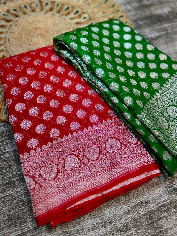 Green_Colour_Banarasi_Handloom_Katan_Georgette_Dyebal_Sarees