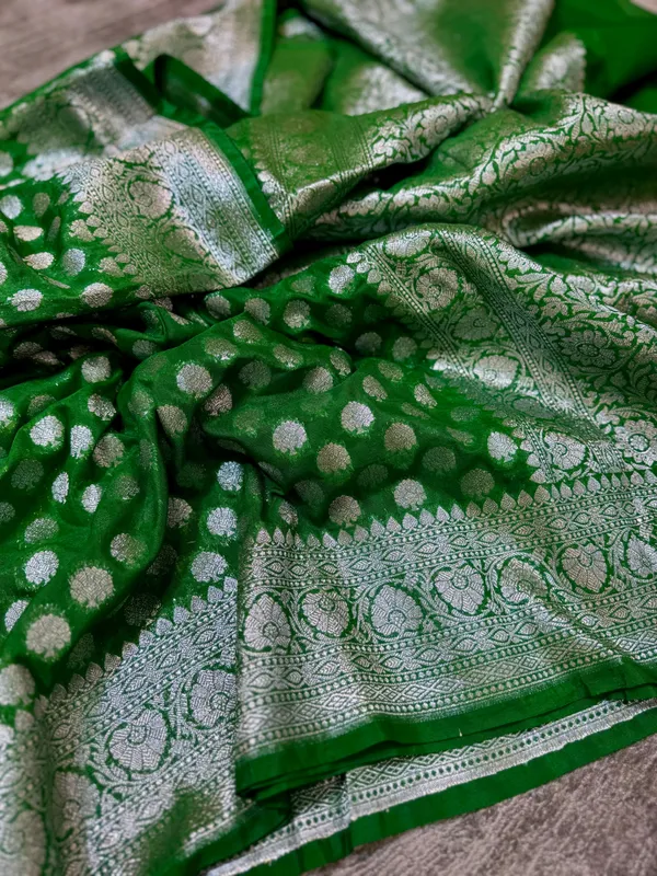 Green_Colour_Banarasi_Handloom_Katan_Georgette_Dyebal_Sarees