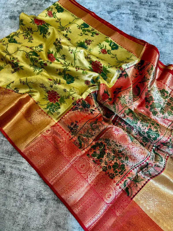 Yellow_Colour_Banarasi_Soft_Tissue_Silk_Sarees