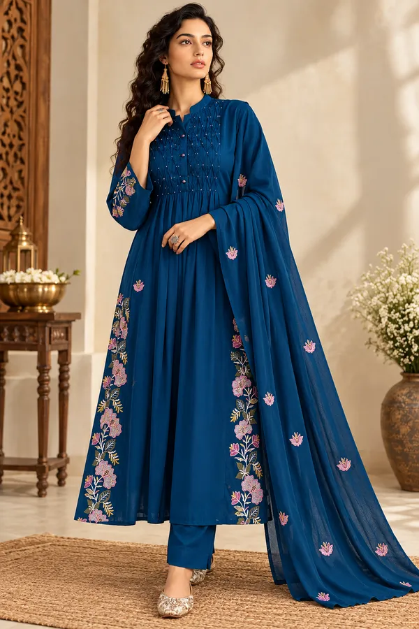 Deep_Blue_Cotton_3_Piece_Long_Set_For_Women