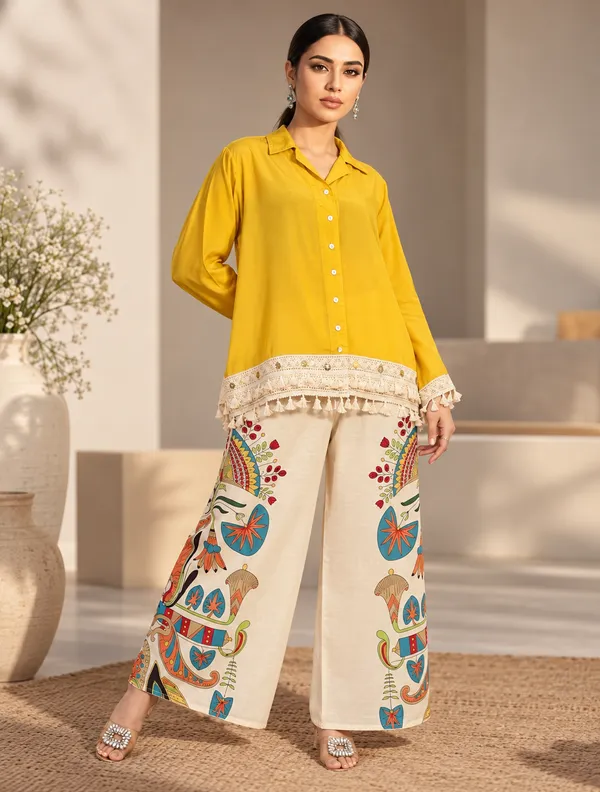 Yellow_Cotton_Short_Kurta_Palazzo_Set_For_Women