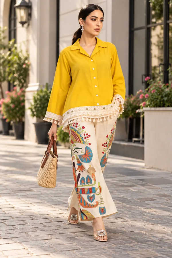 Yellow_Cotton_Short_Kurta_Palazzo_Set_For_Women