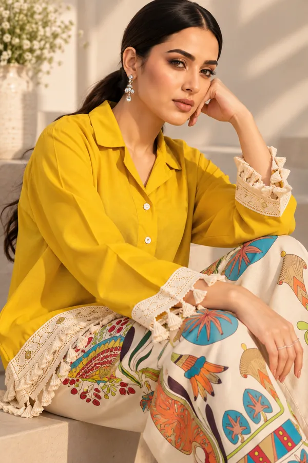 Yellow_Cotton_Short_Kurta_Palazzo_Set_For_Women
