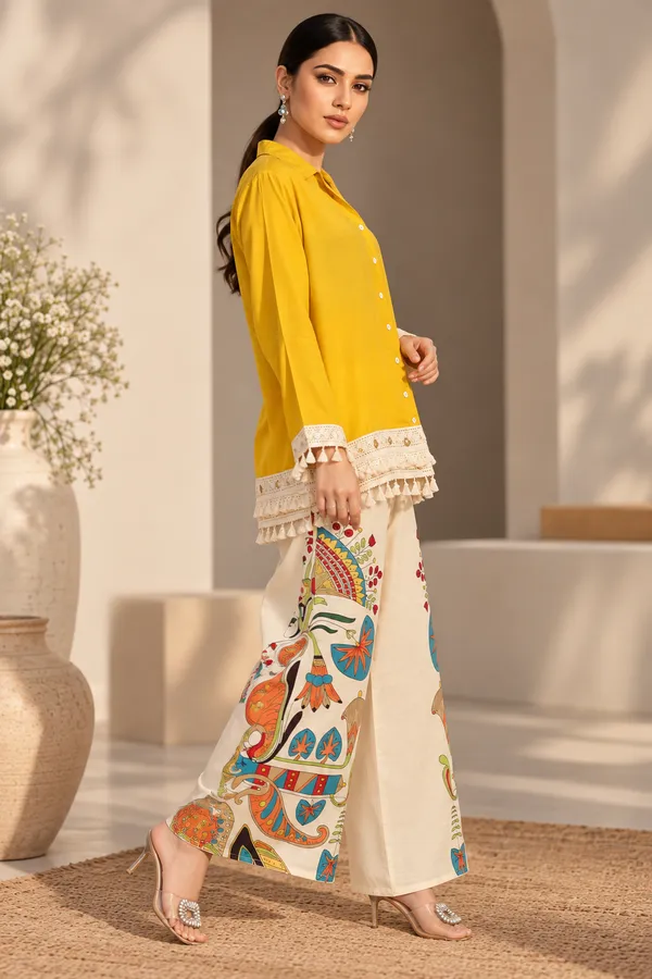 Yellow_Cotton_Short_Kurta_Palazzo_Set_For_Women