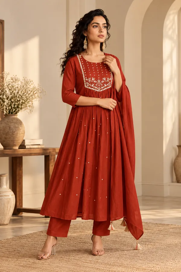 Red_Cotton_3_Piece_Co-Ord_Set_For_Women