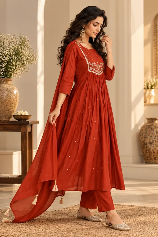 Red_Cotton_3_Piece_Co-Ord_Set_For_Women