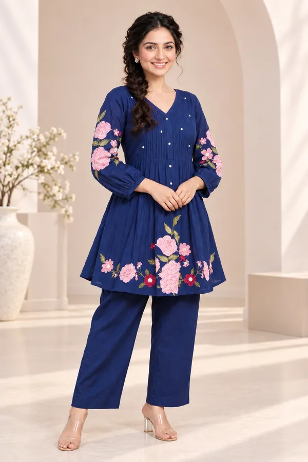 Navy_Blue_Cotton_Kurta_Pant_Set_For_Women