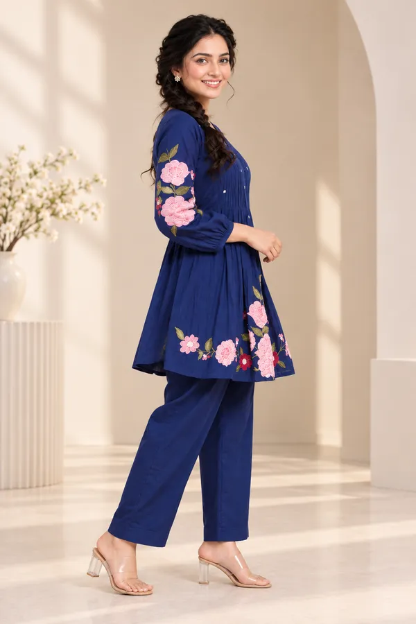 Navy_Blue_Cotton_Kurta_Pant_Set_For_Women