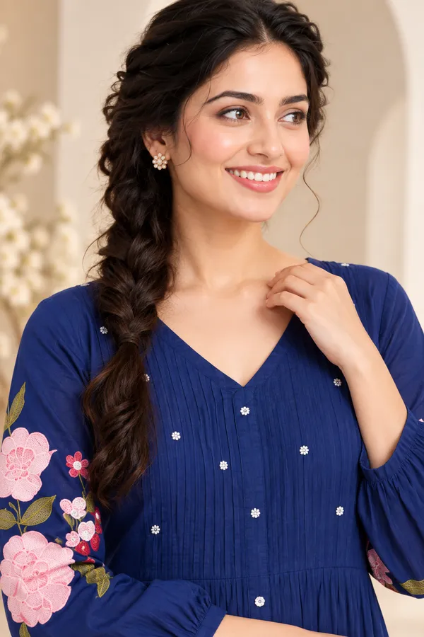 Navy_Blue_Cotton_Kurta_Pant_Set_For_Women