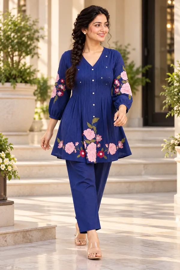 Navy_Blue_Cotton_Kurta_Pant_Set_For_Women