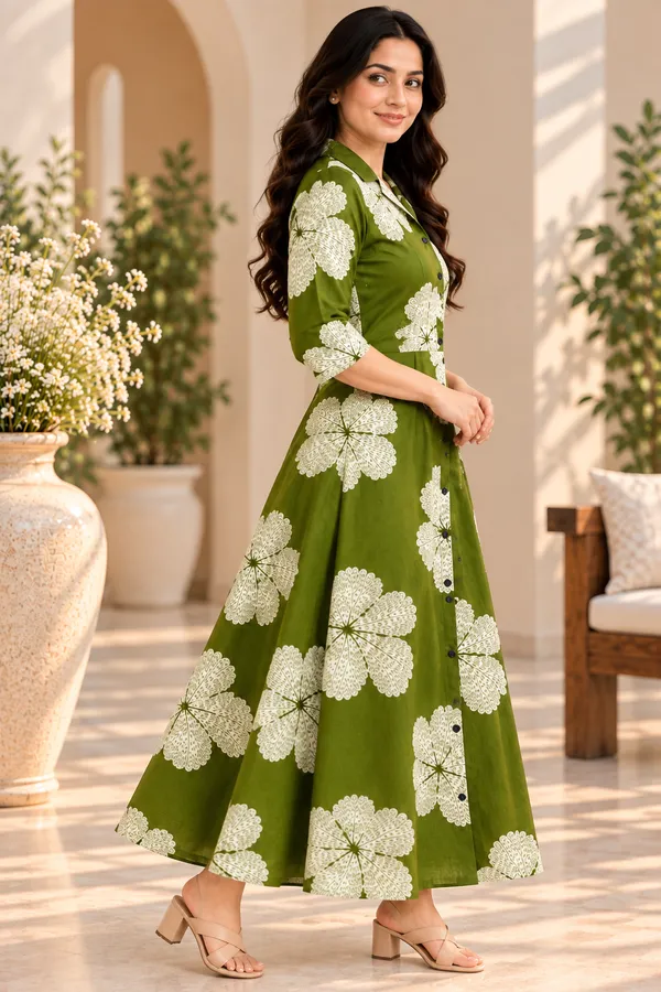 Green_Cotton_Half_Shoulder_Kurti_For_Women