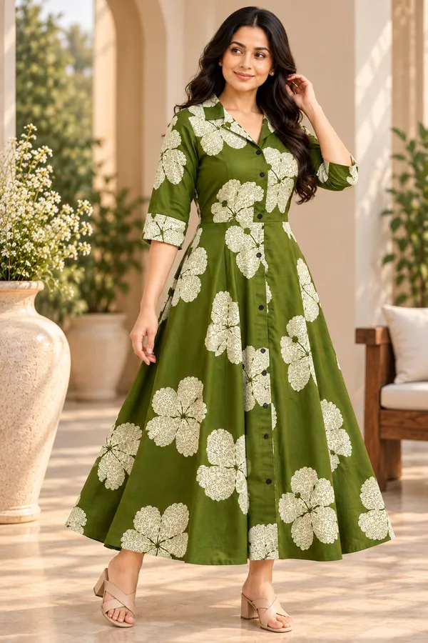 Green_Cotton_Half_Shoulder_Kurti_For_Women