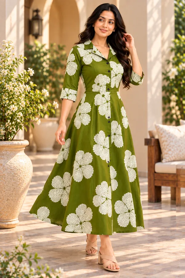 Green_Cotton_Half_Shoulder_Kurti_For_Women