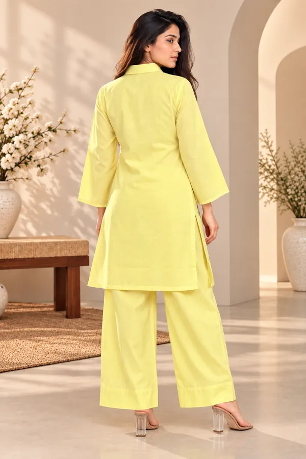 Yellow_Cotton_Bell_Sleeve_Kurta_Pant_Set_For_Women
