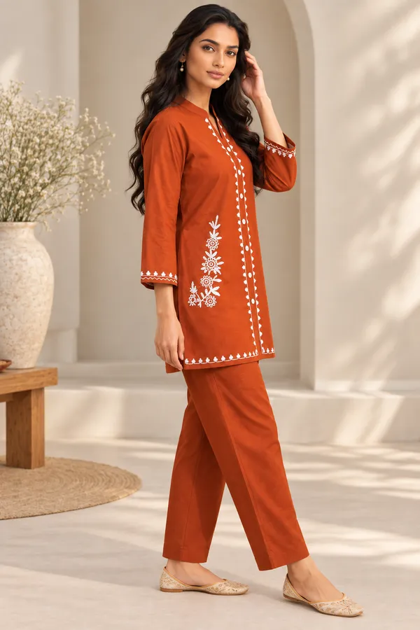 Rust_Cotton_Full_Sleeve_Co-Ord_Set_For_Women