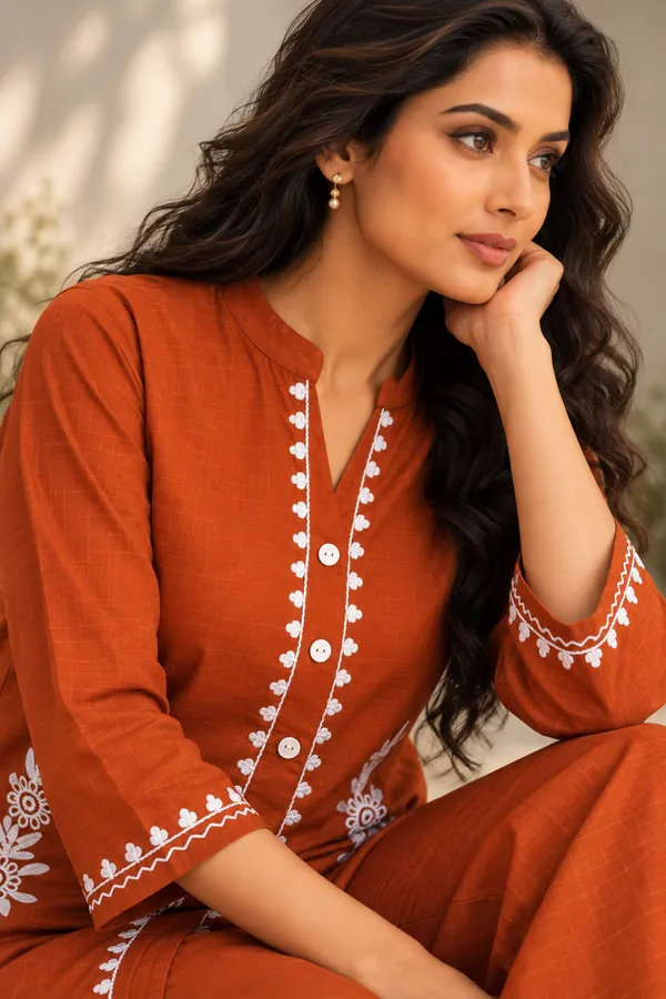 Rust_Cotton_Full_Sleeve_Co-Ord_Set_For_Women