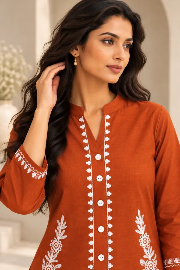 Rust_Cotton_Full_Sleeve_Co-Ord_Set_For_Women