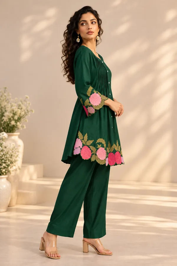 Dark_Green_Cotton_Kurta_Pant_Set_For_Women