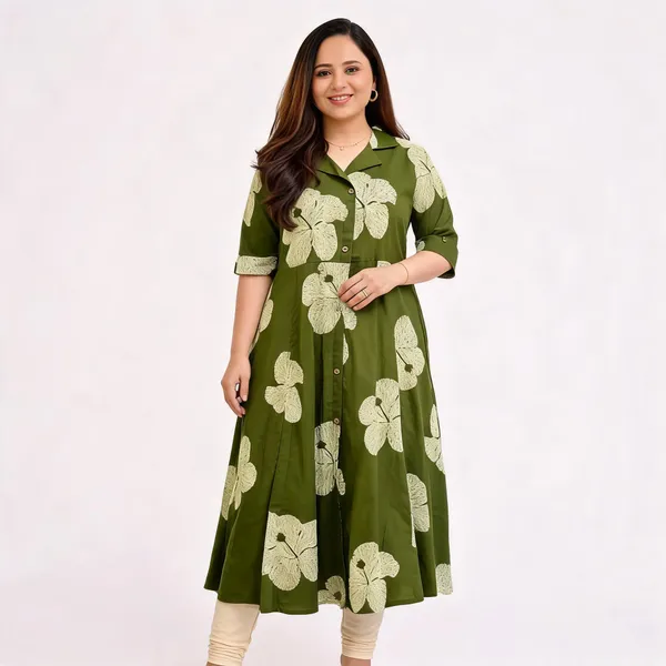 Green_Cotton_Half_Shoulder_Kurti_For_Women