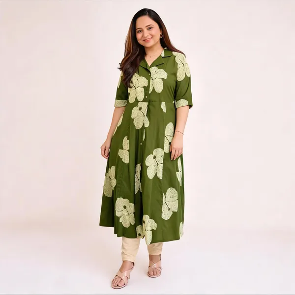 Green_Cotton_Half_Shoulder_Kurti_For_Women
