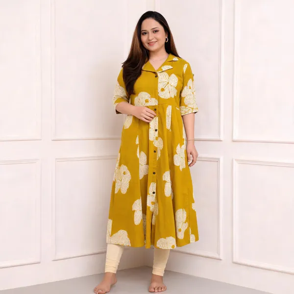 Yellow_Cotton_Half_Shoulder_Kurti_For_Women