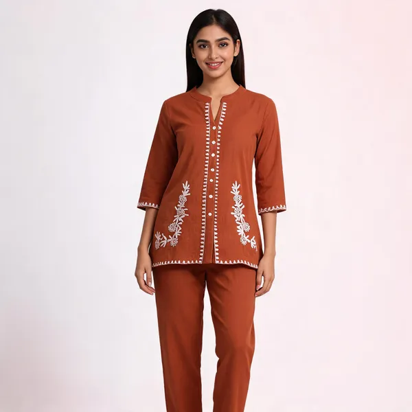 Rust_Cotton_Full_Sleeve_Co-Ord_Set_For_Women